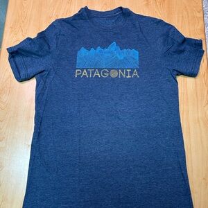 Patagonia Navy T-Shirt with Blue and Gold Graphic